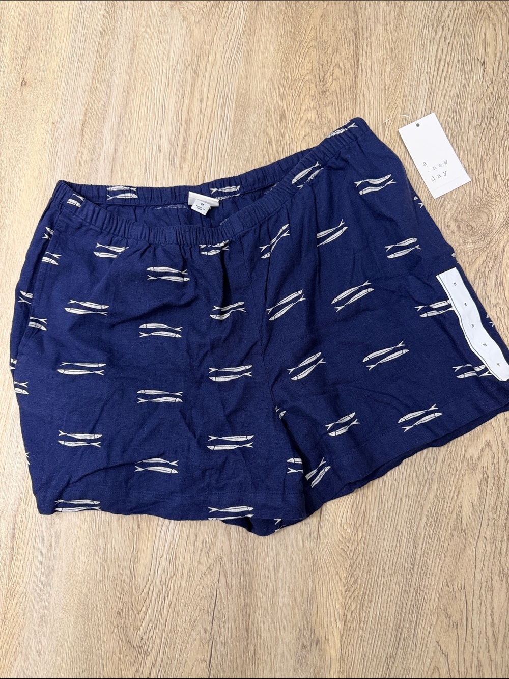 a new day Navy Shorts with White Fish Print
